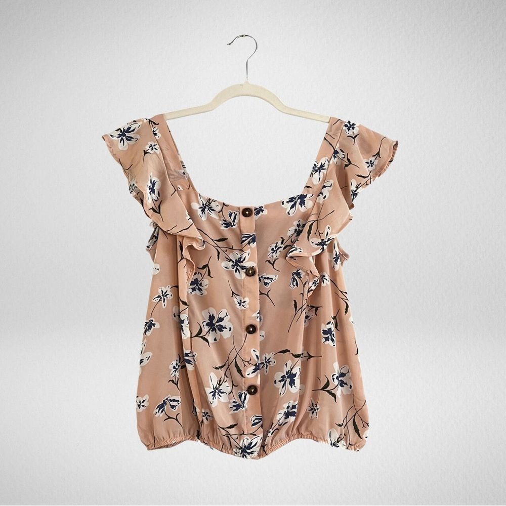 Sienna Sky Floral Ruffle Square Neck Blouse Pink Size Small